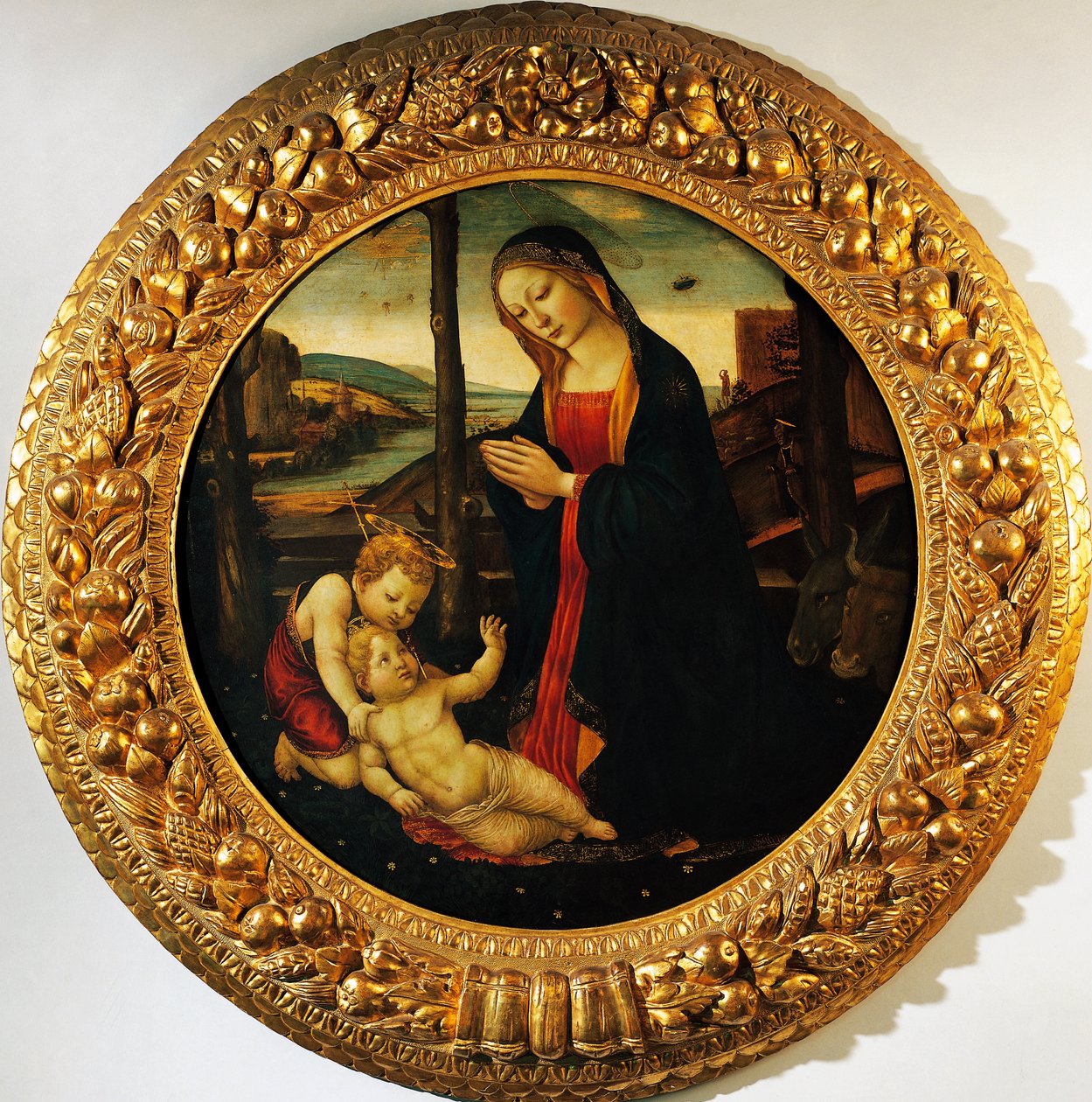 Madonna e Criança com o menino São João Batista, pintura atribuída ao Mestre de Tondo Miller (final do século XV). de Master of the Miller Tondo (attr. to)