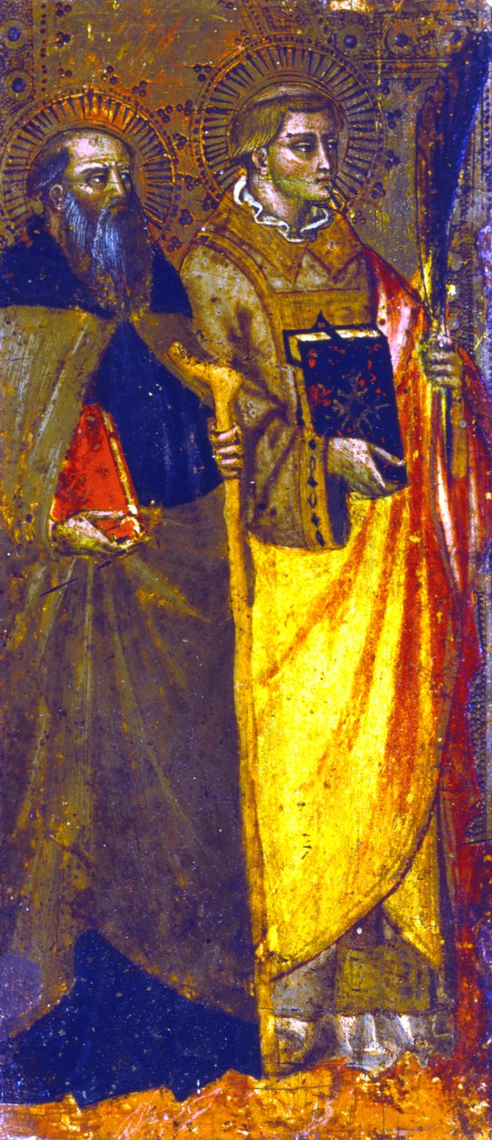 "Santo Antônio Abade e um Mártir", c1355-c1390 de Master of the Misericord