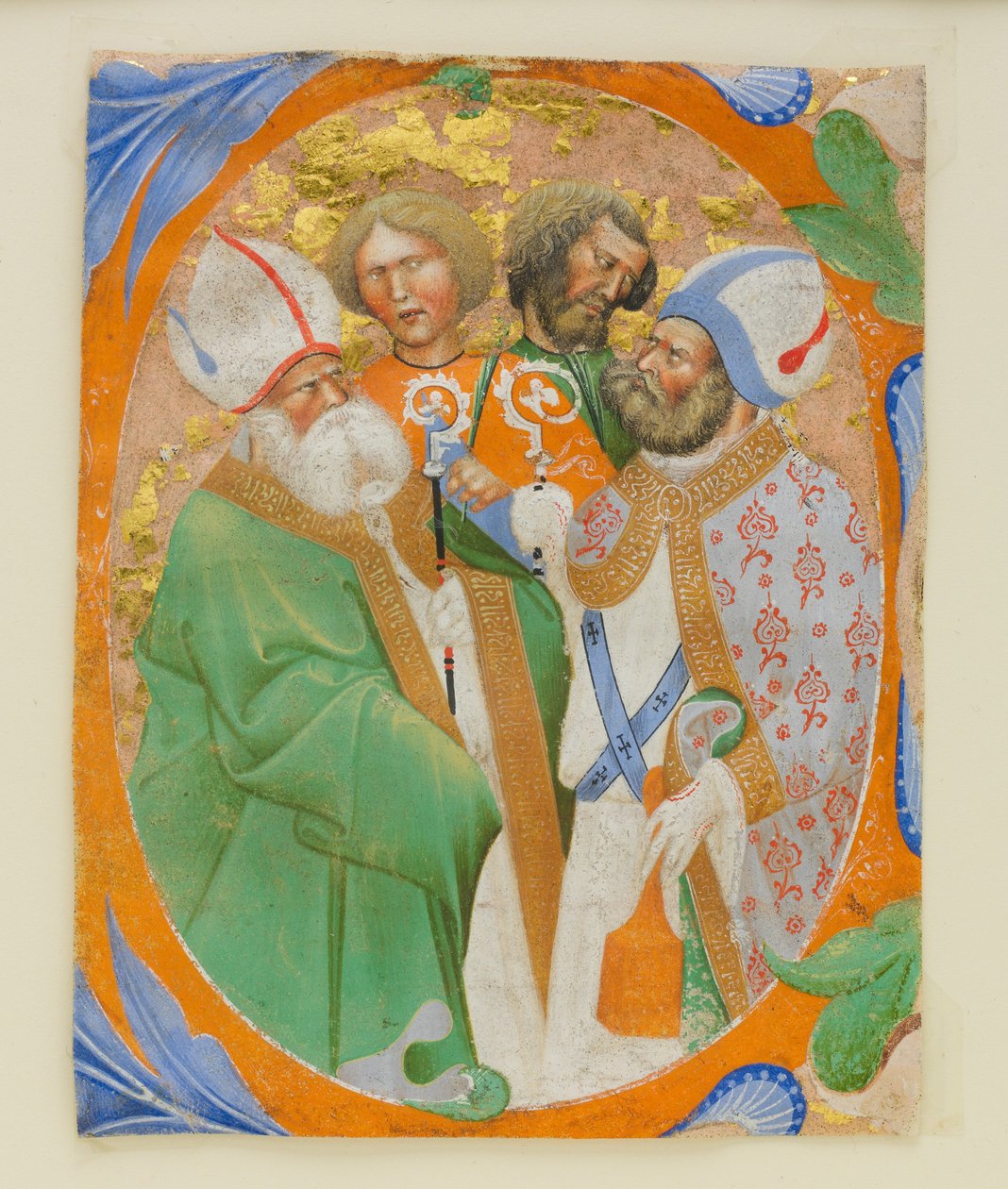 Iluminação Manuscrita com Quatro Santos num O Inicial, de um Livro Coral, 1440-50. de Master of the Murano Gradual