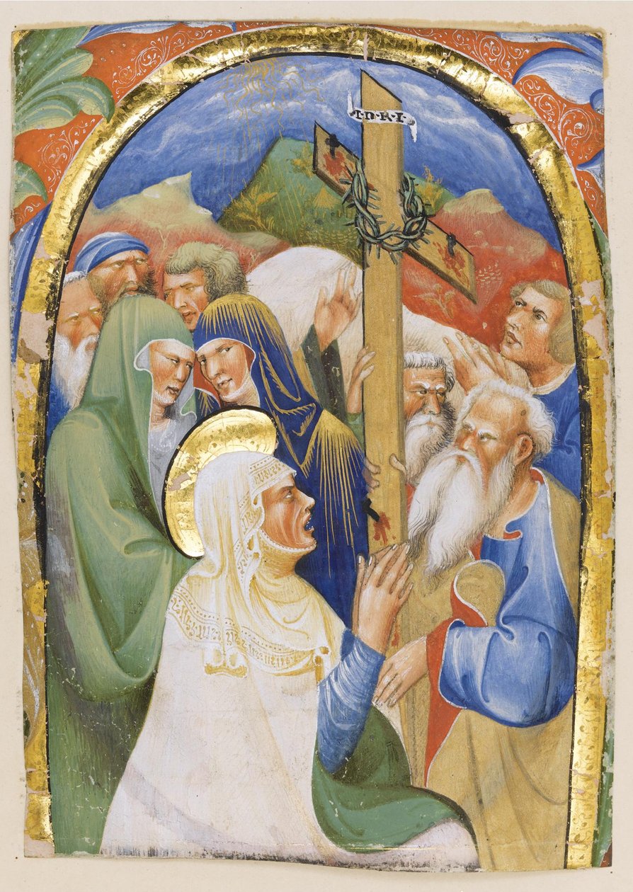 A descoberta da Santa Cruz. De um manuscrito Gradual, c.1420 de Master of the Murano Gradual