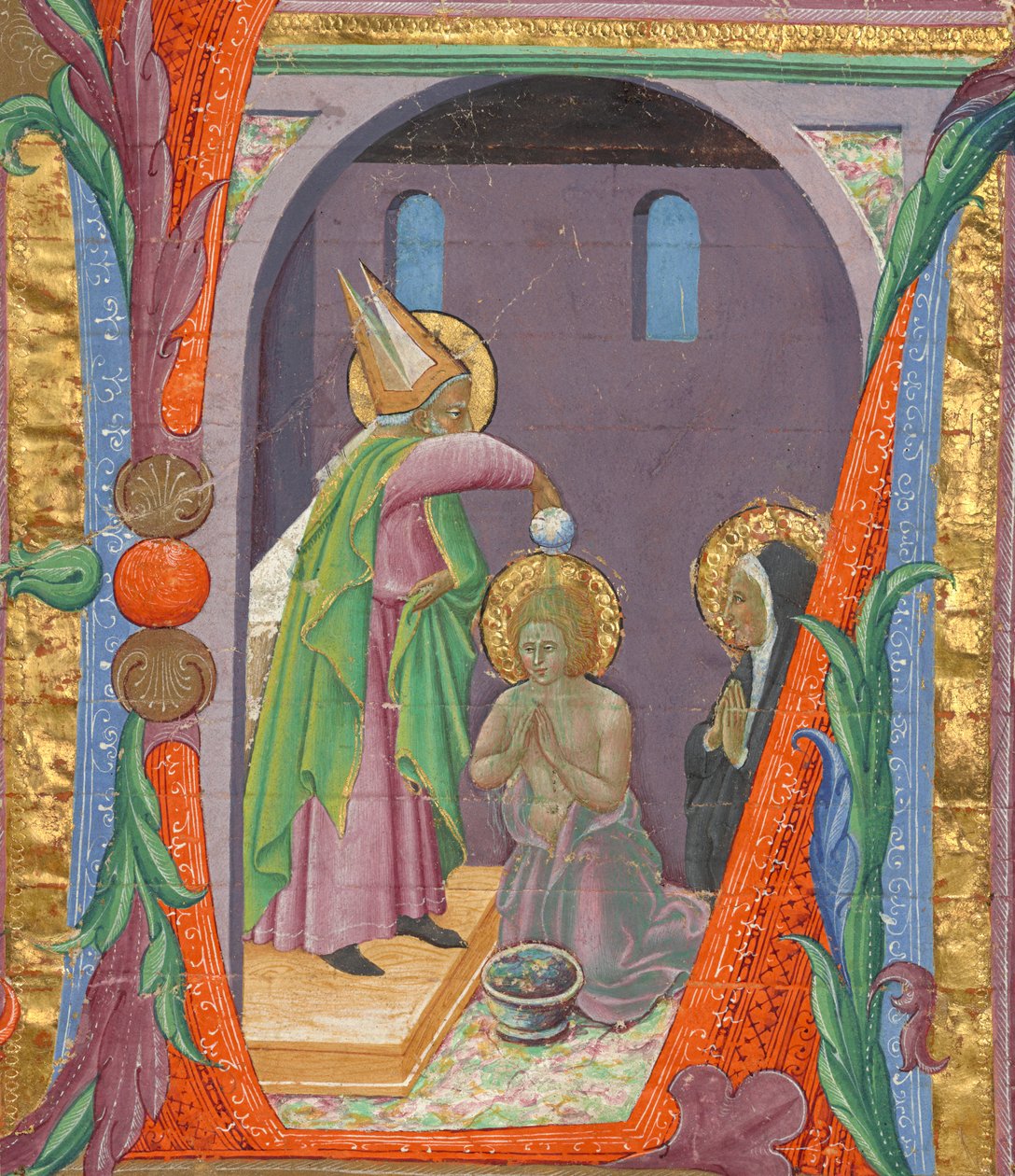 Inicial L: O Batismo de Santo Agostinho de Master of the Osservanza