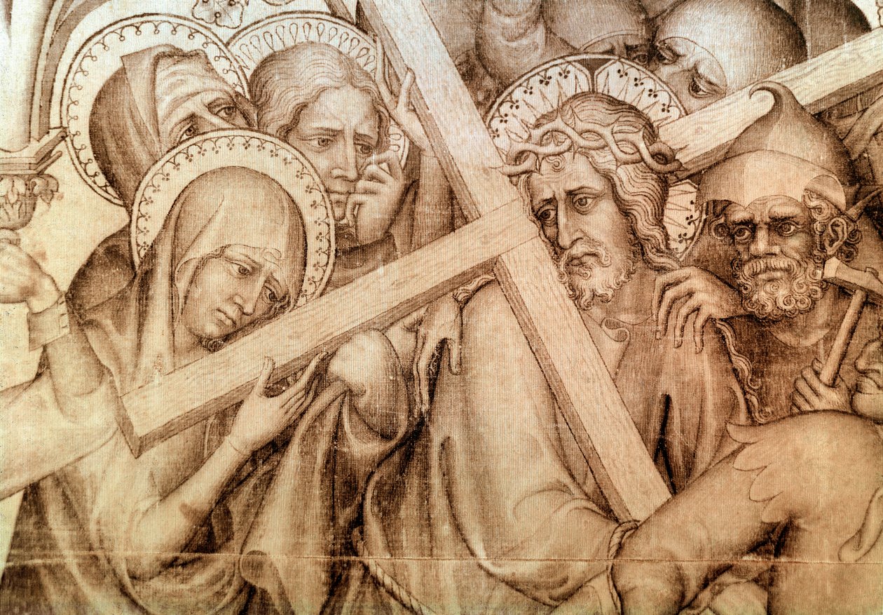 A partitura de Narbonne: o Cristo carregando a sua cruz (grisaille sobre seda de Master of the Parement of Narbonne