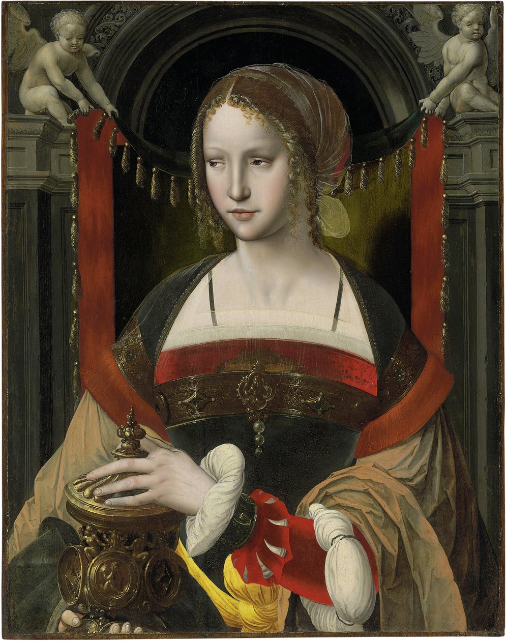 Santa Maria Madalena - Pintura do mestre do papagaio (Antuérpia, primeiro terço do século XVI), óleo sobre madeira (73,6x58,4 cm) de Master of the Parrot