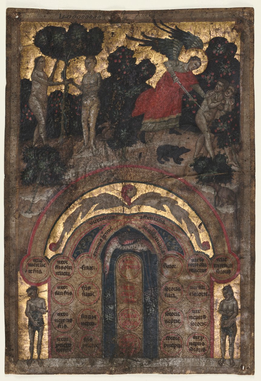 Folha de um volume da Palestra de John Andrea sobre a Árvore da Consanguinidade..., c. 1331 de Master of the Register of 1328