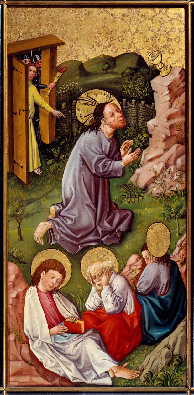 Cristo no Jardim das Oliveiras Pintura sobre madeira pelo Mestre do Alto Reno (século XV) 1460 Lyon, Musee des Beaux Arts de Master of the Rhine