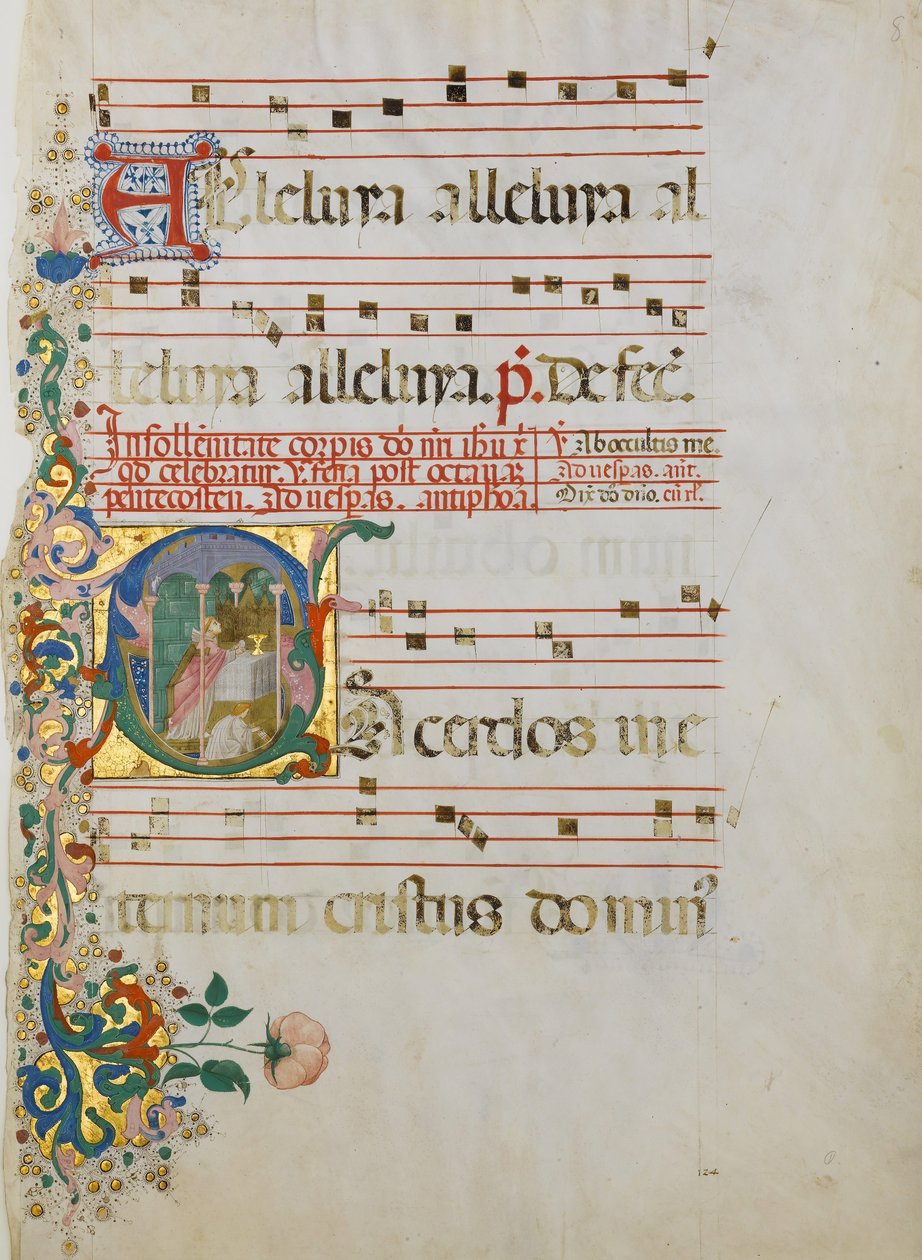 Folha de Manuscrito com a Celebração de uma Missa numa S..., segunda metade do século XV. de Master of the Riccardiana Lactantius