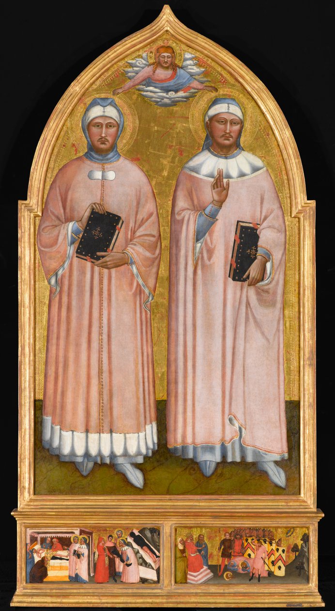 São Cosme e São Damião, c.1370-1375 (têmpera e folha de ouro no painel) de Master of the Rinuccini Chapel
