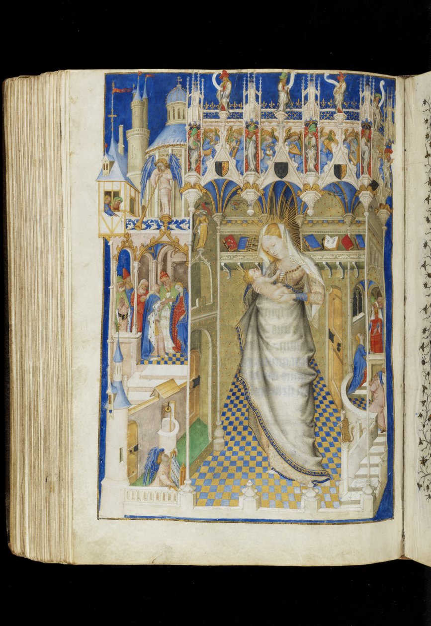 Ms 62 f.141v, Madonna e criança, de um livro de horas, francês, c.1445-50 de Master of the Rohan Hours