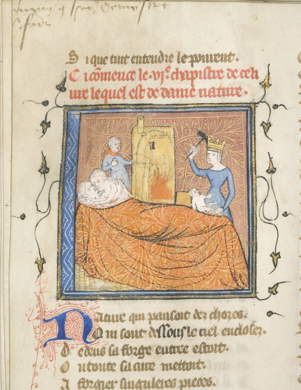 Miniatura de um manuscrito do Roman de la Rose por Guillaume de Lorris e Jean de Meun, ca 1365 de Master of the Rose novels