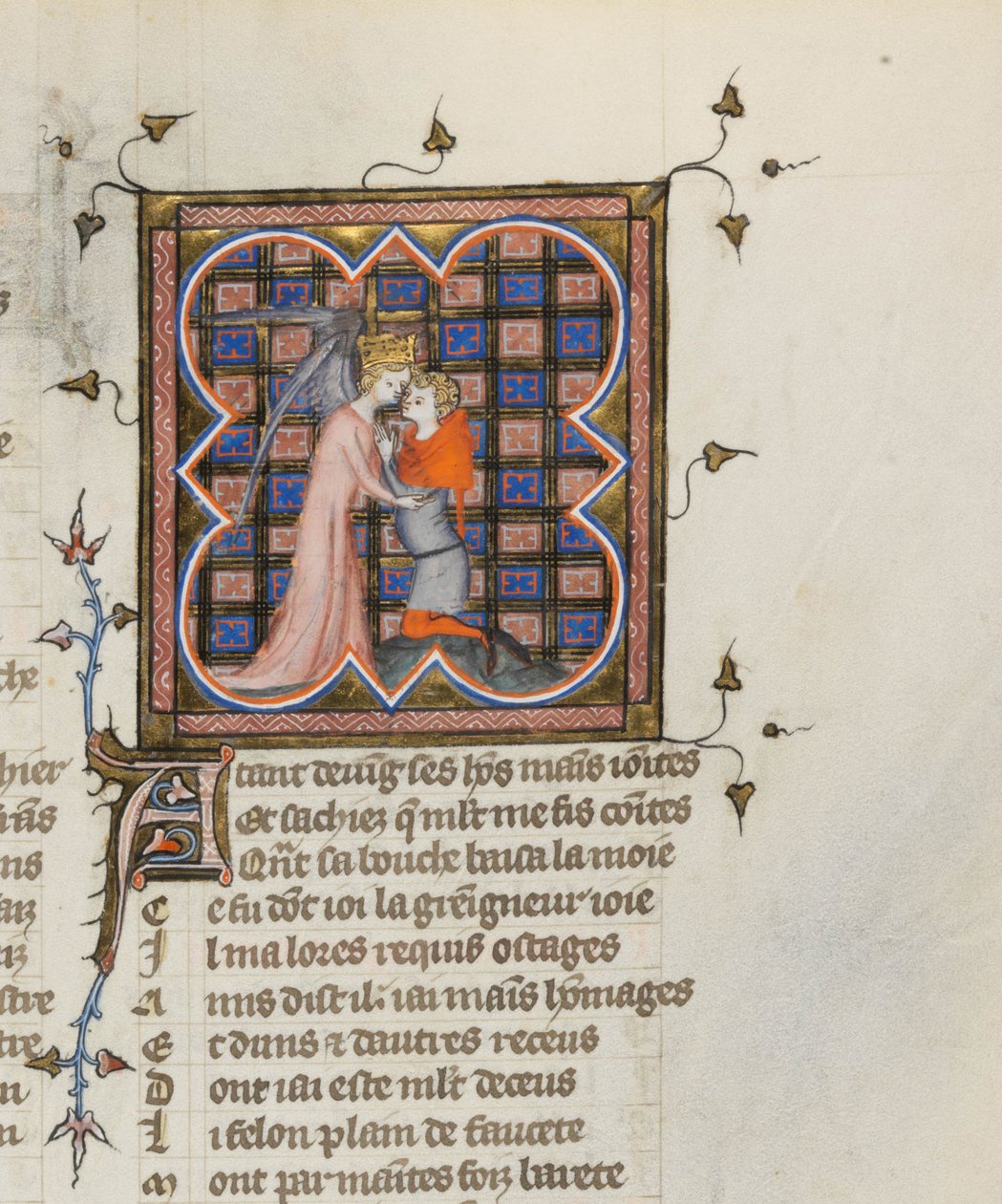 Miniatura de um manuscrito do Roman de la Rose por Guillaume de Lorris e Jean de Meun, 1353 de Master of the Rose novels