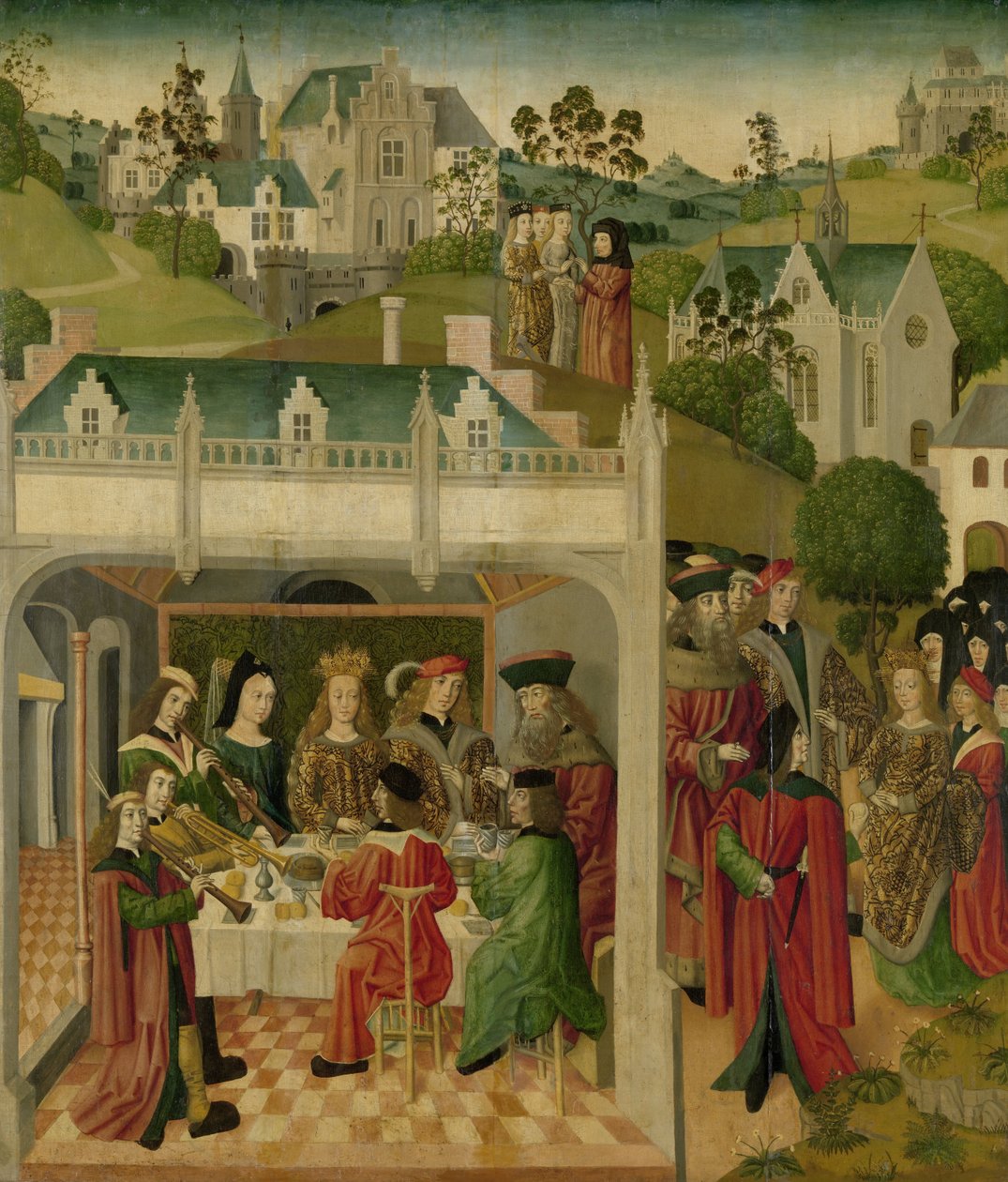 Festa de casamento de Santa Isabel da Hungria e Luís da Turíngia no Wartburg, c. 1490-c.1495 (óleo sobre painel) de Master of the St.Elizabeth panels