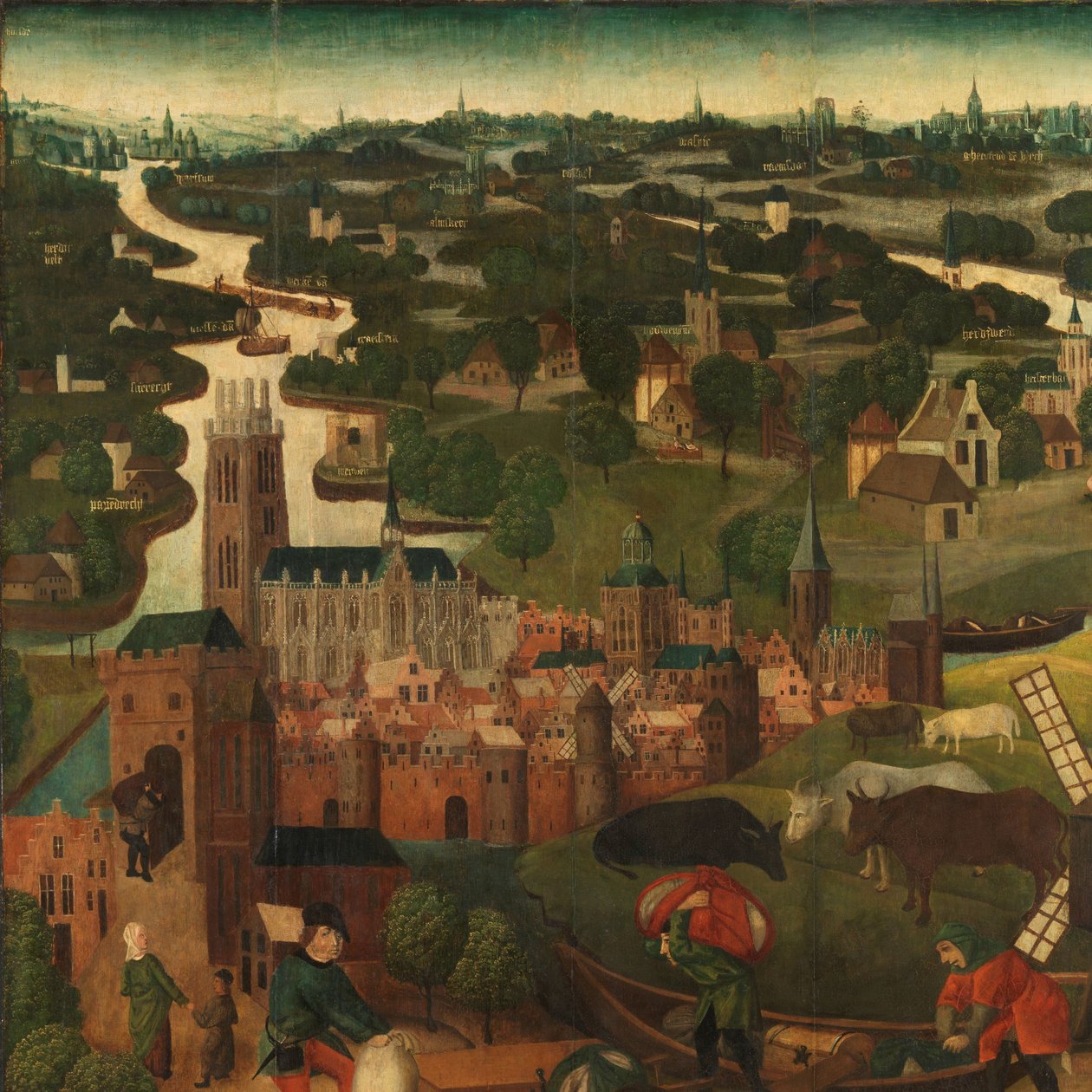 A Inundação do Dia de Santa Isabel
Ala exterior esquerda de um retábulo representando a inundação do dia de Santa Isabel, 18-19 de Novembro de 1421, com a cidade de Dordrecht como pano de fundo de Master of the St Elizabeth Panels