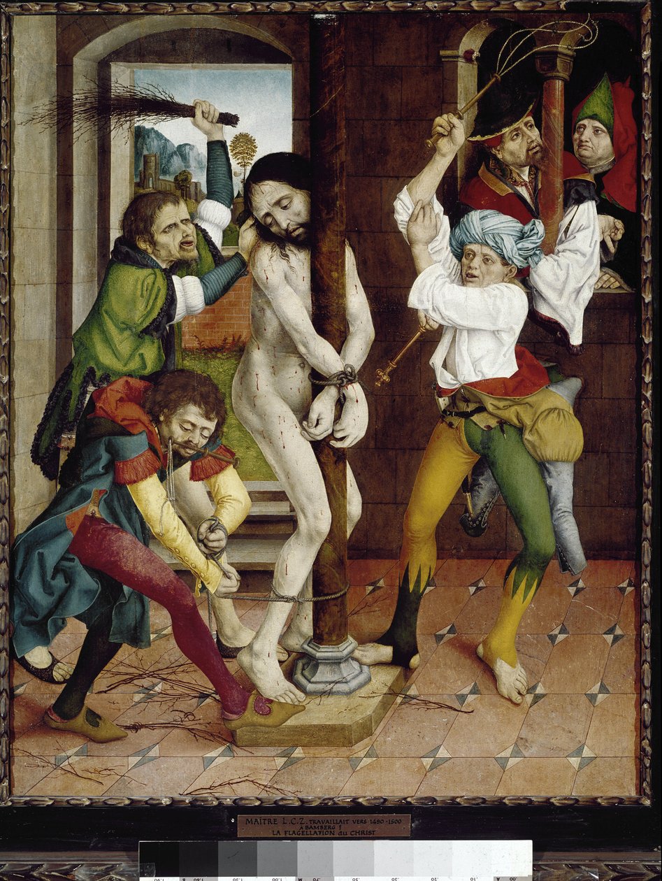 Flagelação de Cristo ou flagelação no pilar. (óleo sobre madeira de Master of the Strache Altar