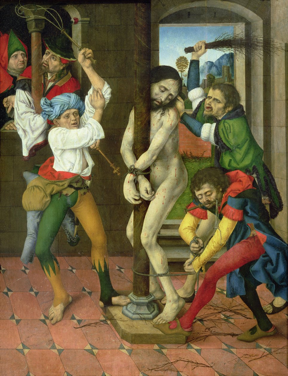 A Flagelação de Cristo, painel lateral do Altar da Paixão (óleo sobre painel) de Master of the Strache Altar