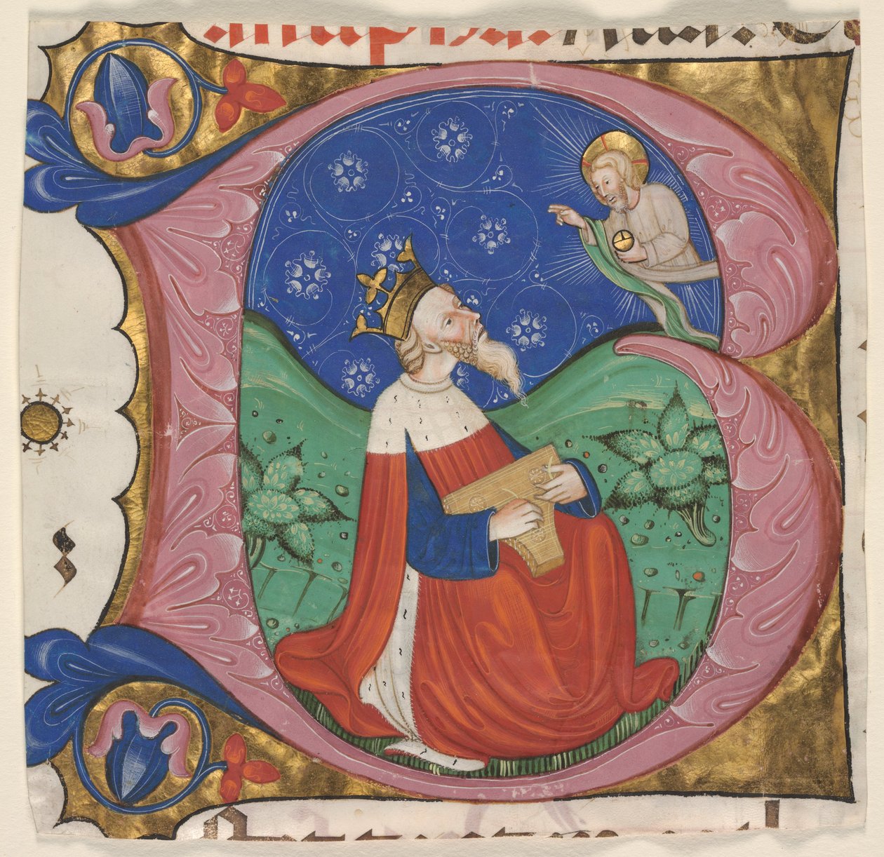 Inicial "B" (eatus Vir) de um Saltério Coral, c. 1430-50 (tinta, têmpera e folha de ouro sobre velino) de Master of the Vitae Imperatorum