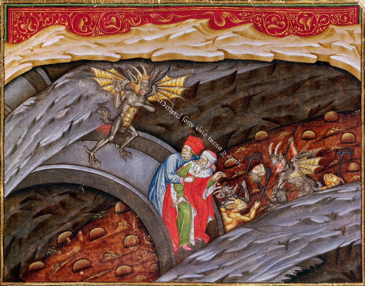 Ms 2017 f.245 Inferno de Dante com um comentário de Guiniforte degli Bargigi ca. 1440 de Master of the Vitae Imperatorum