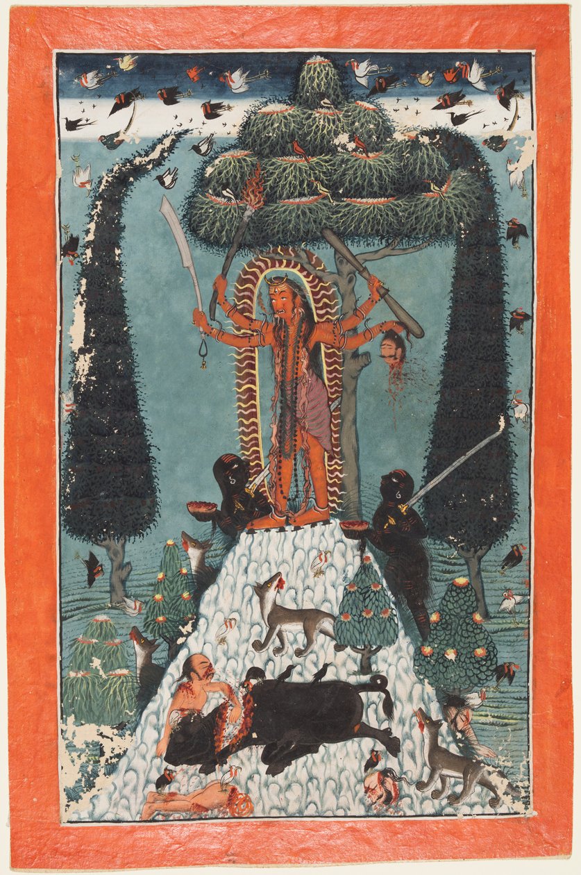 A Deusa Kali de pé no topo de uma montanha, c. 1730. de Master of the court of Mandi
