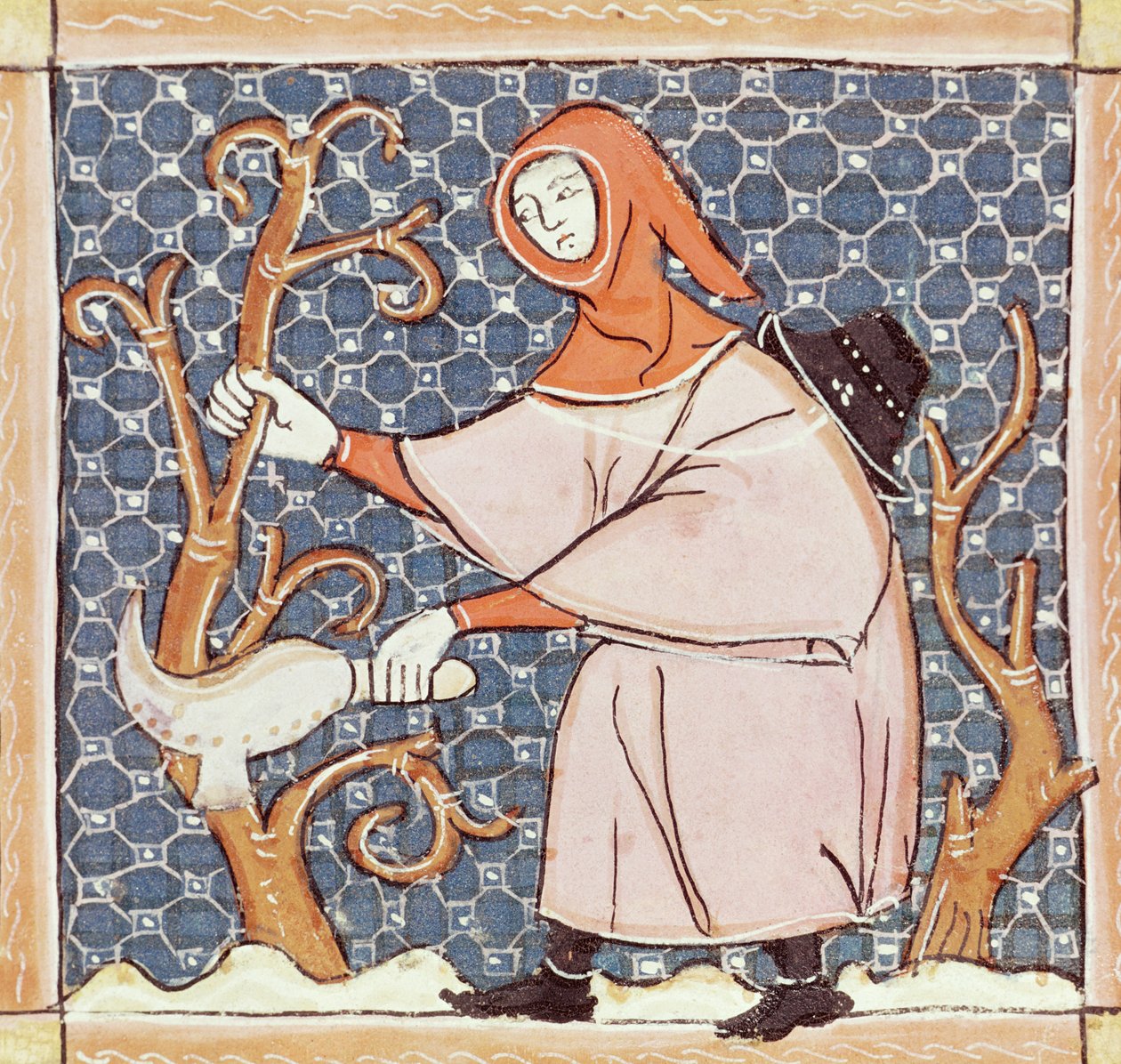 F.58v Março: Poda de árvores de Matfre Ermengaut