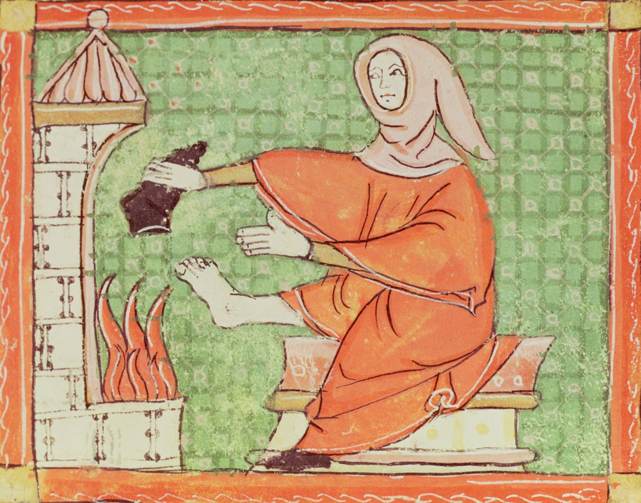 Fol.58r Fevereiro: Aquecimento pelo Fogo (Velino) de Matfre Ermengaut