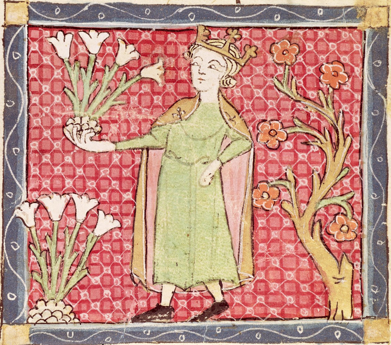 Fol.58v abril: colhendo flores de Matfre Ermengaut
