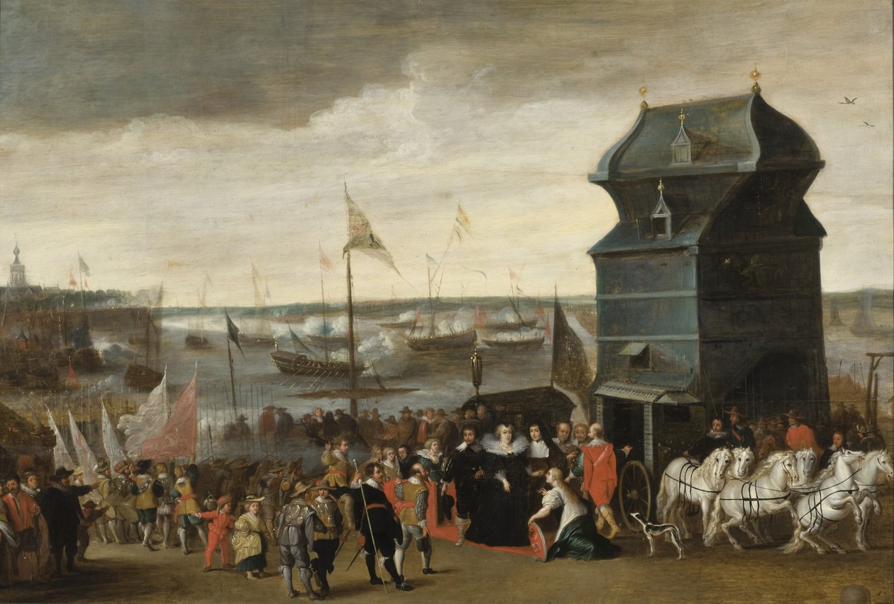 Rainha Maria de Médicis Desembarque em Antuérpia, 1632 de Matheus Vroom