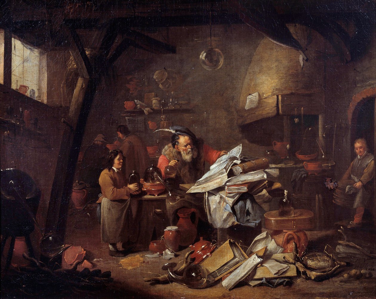 Interior de um laboratório de pintura alquimista de Matheus van Helmont (1623-1679) Século XVII Montpellier musee Fabre de Matheus van Helmont