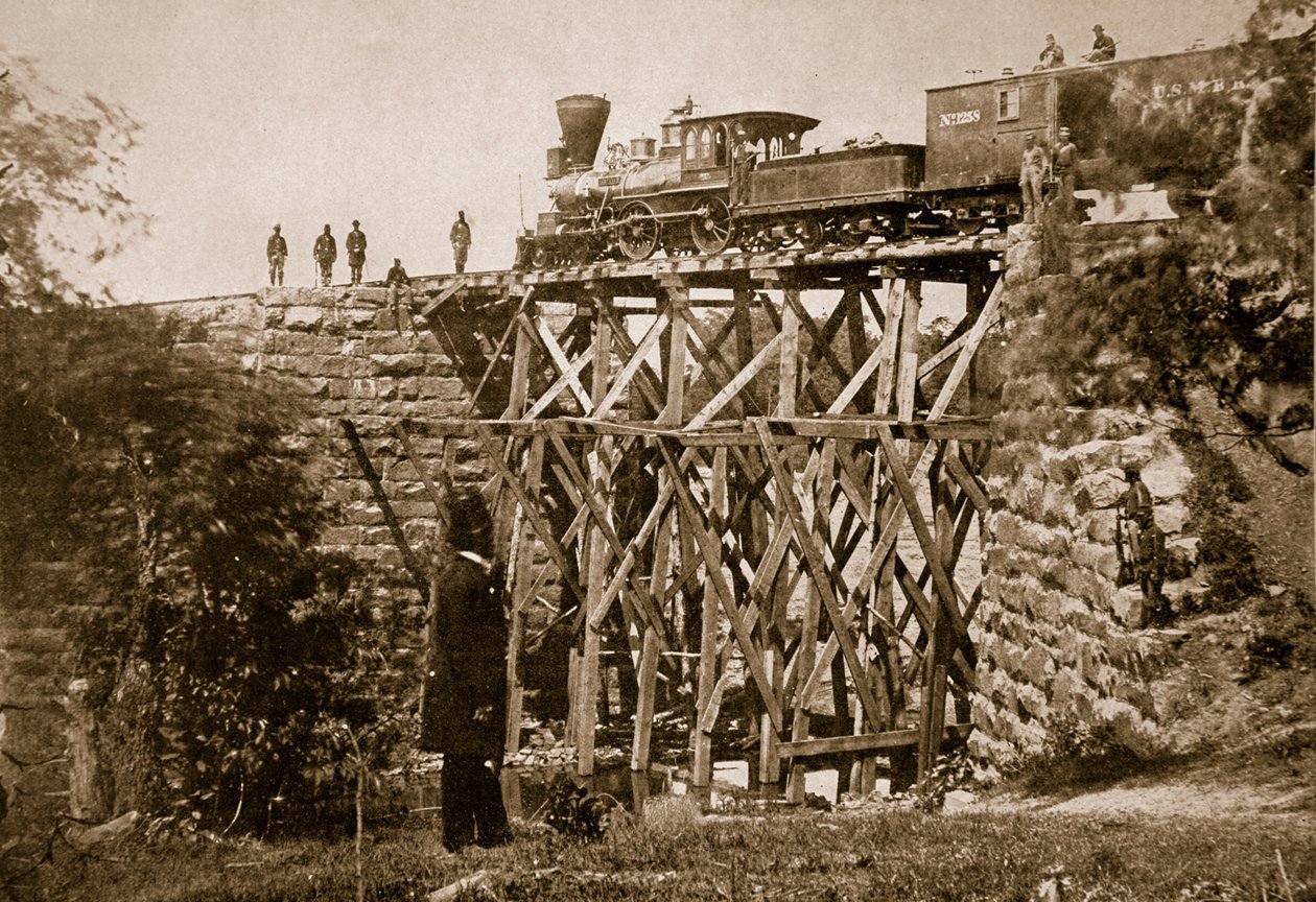 Ponte construída por tropas na Orange und Alexandria Rail Road, 1861-65 de Mathew B. Brady