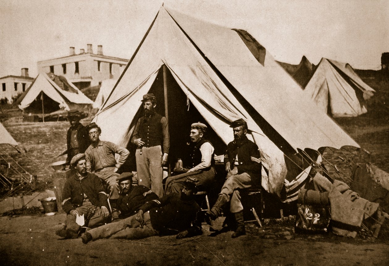 Grupo dos 22nd Voluntários de Nova York, 1861-65 (foto sépia) de Mathew B. Brady