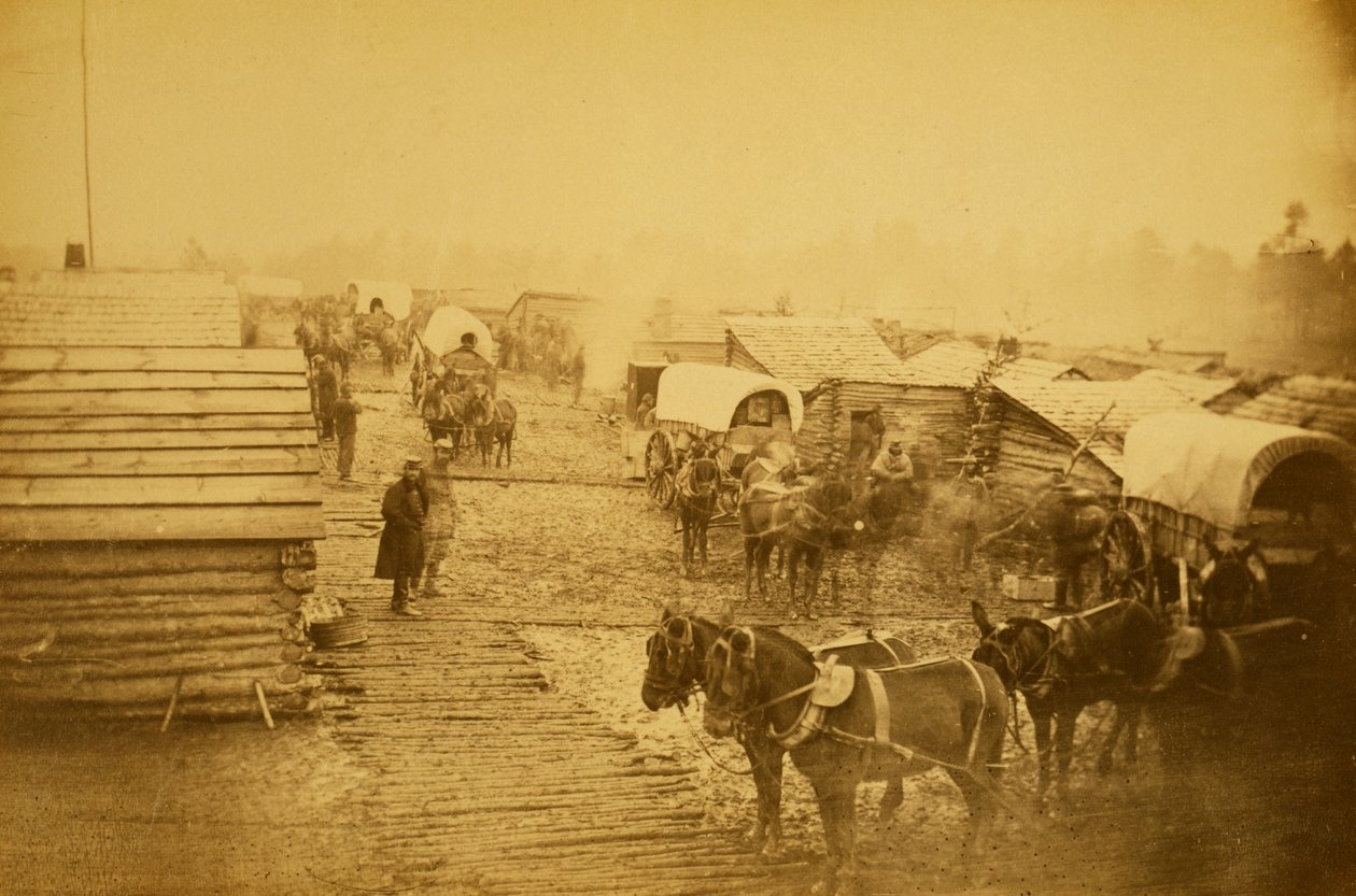 Acampamento das forças da União em Centerville, Virgínia, Inverno de 1861 e 1862 (foto sépia) de Mathew B. Brady