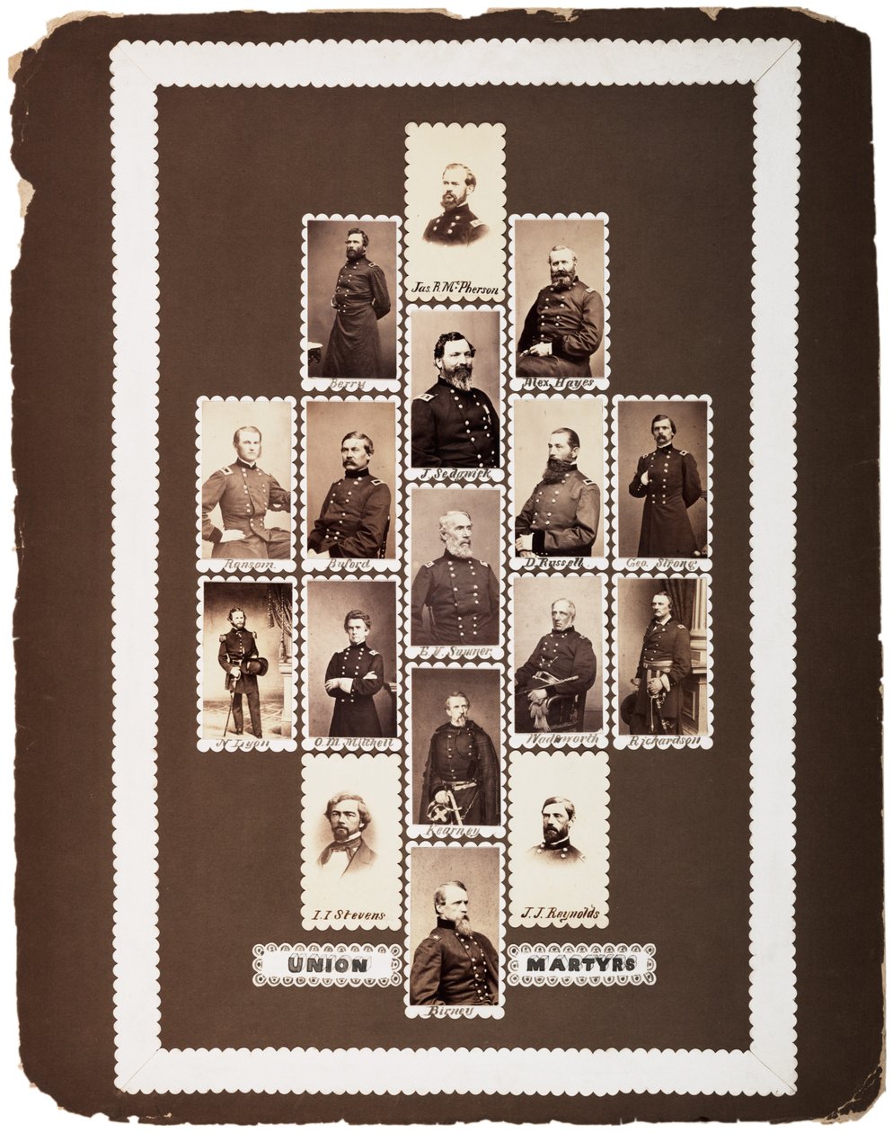 União Mártires, fotografias de generais da União mortos durante a guerra (maquete), c.1864 (foto sépia) de Mathew B. Brady