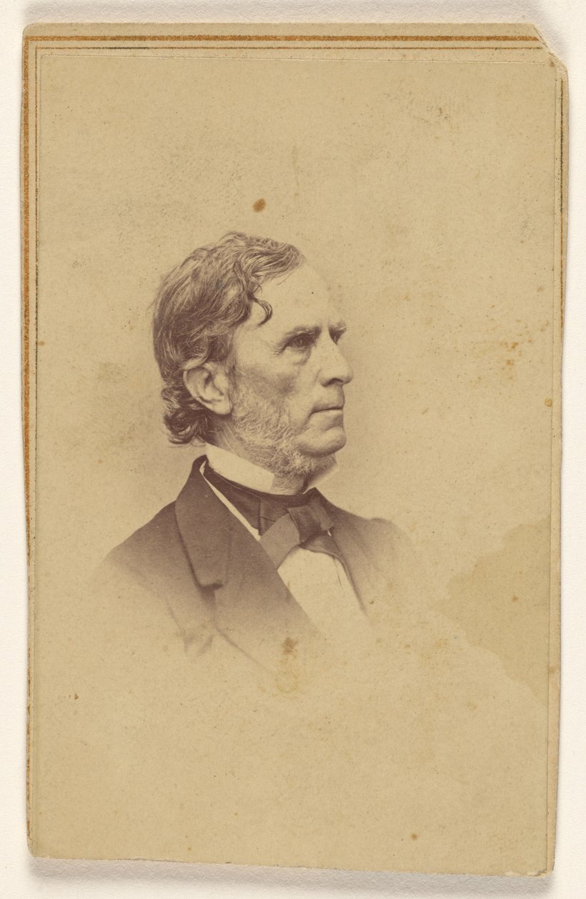 Homem não identificado com barba grisalha, sem bigode, de perfil, impresso em estilo de vinheta de Mathew B. Brady