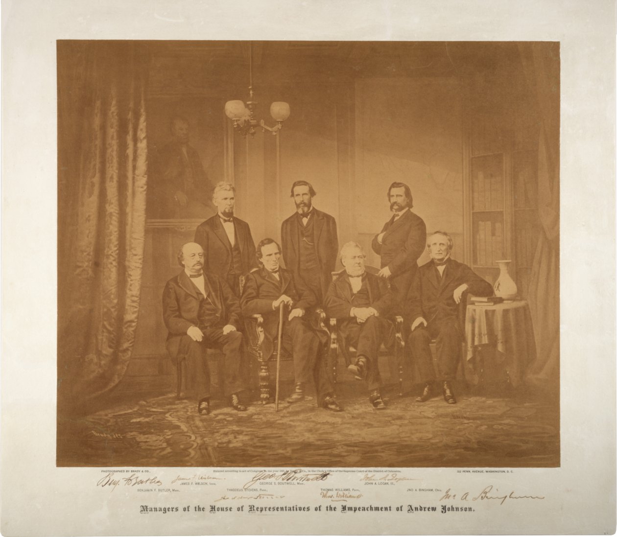 Gerentes da Câmara dos Representantes do impeachment, 1868 (foto sépia) de Mathew B. Brady