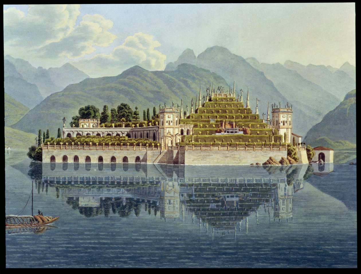 Isola Bella, Lago Maggiore: os jardins do terraço, de "The Simplon, Viagem pitoresca de Genebra a Milão", publicado em 1819 de Mathias Gabriel Lory