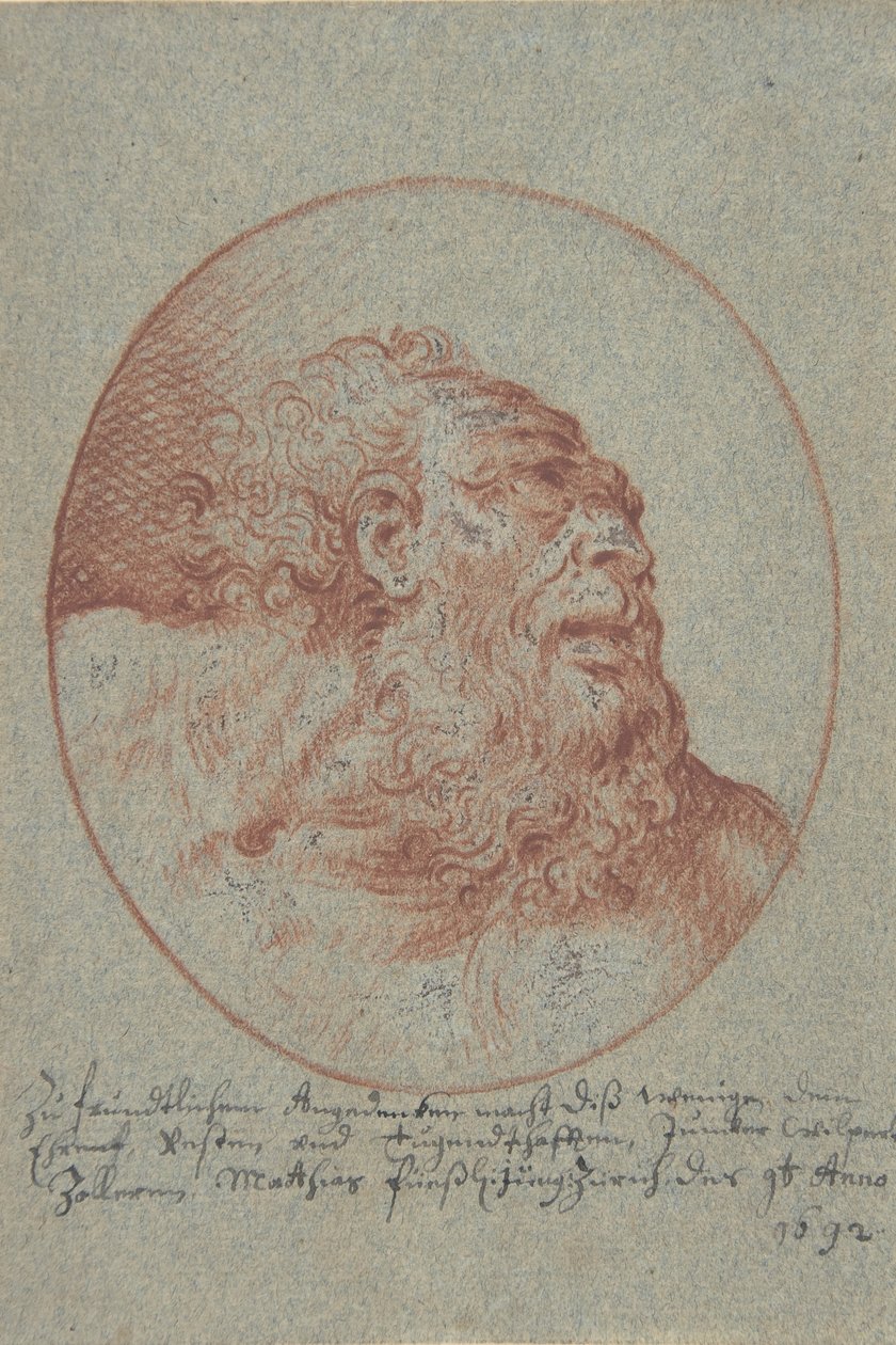 Cabeça de um homem barbudo com bom aspecto, 1692. de Mathias Fussli