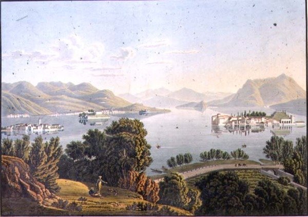 Vista do Lago Maggiore e das Ilhas Borromeas (Vue du Lac Majeur et des Isles Boromees) (gravura) de Mathias Gabriel (after) Lory