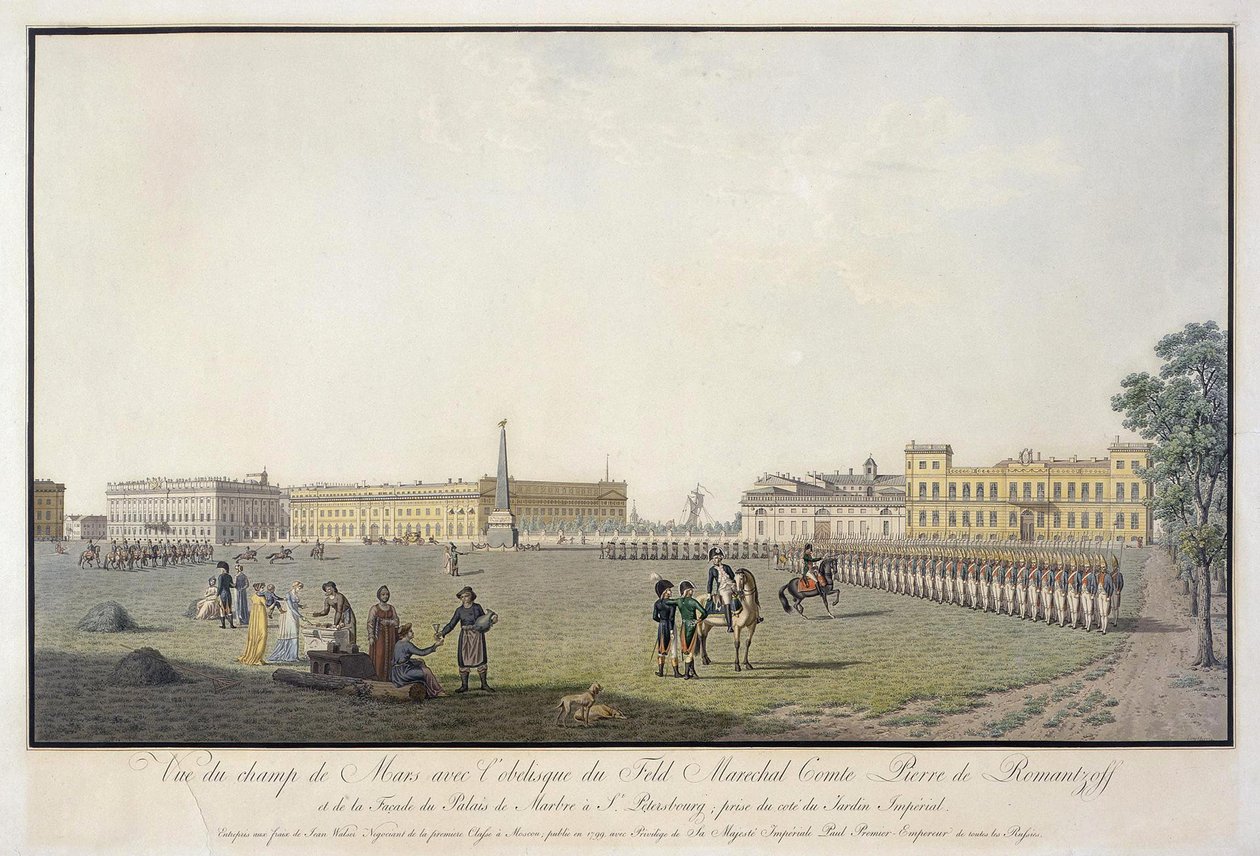 Vista do Campo de Marte e do Palácio de Mármore em São Petersburgo, 1804 de Mathias Gabriel Lory