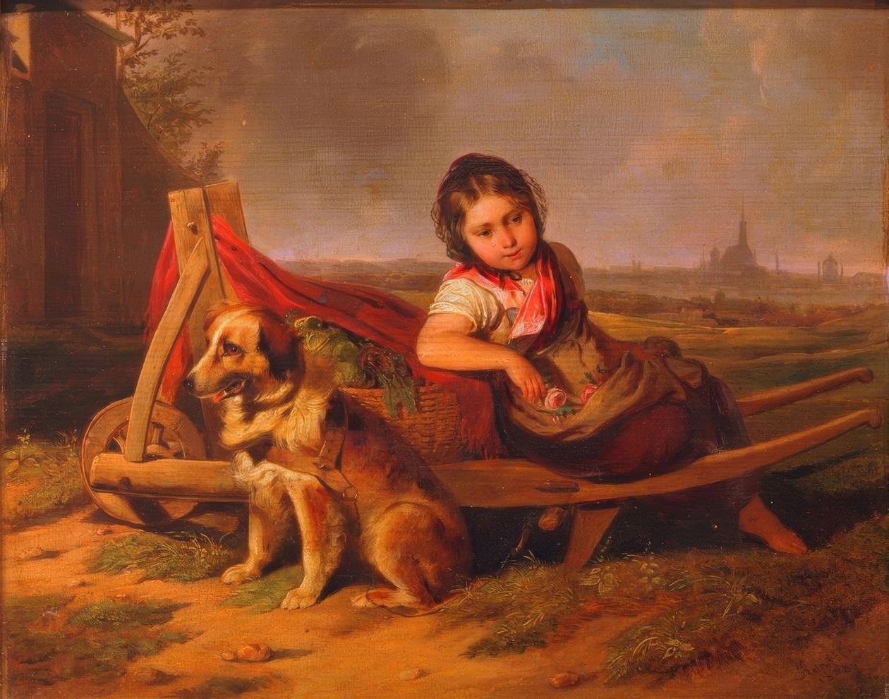 Menina com cachorro na frente de Viena de Mathias Ranftl