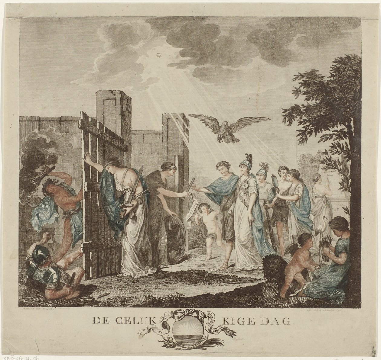 Alegoria da restauração do Stadholder William V, 1787
O Dia Feliz (título sobre o objecto) de Mathias de Sallieth