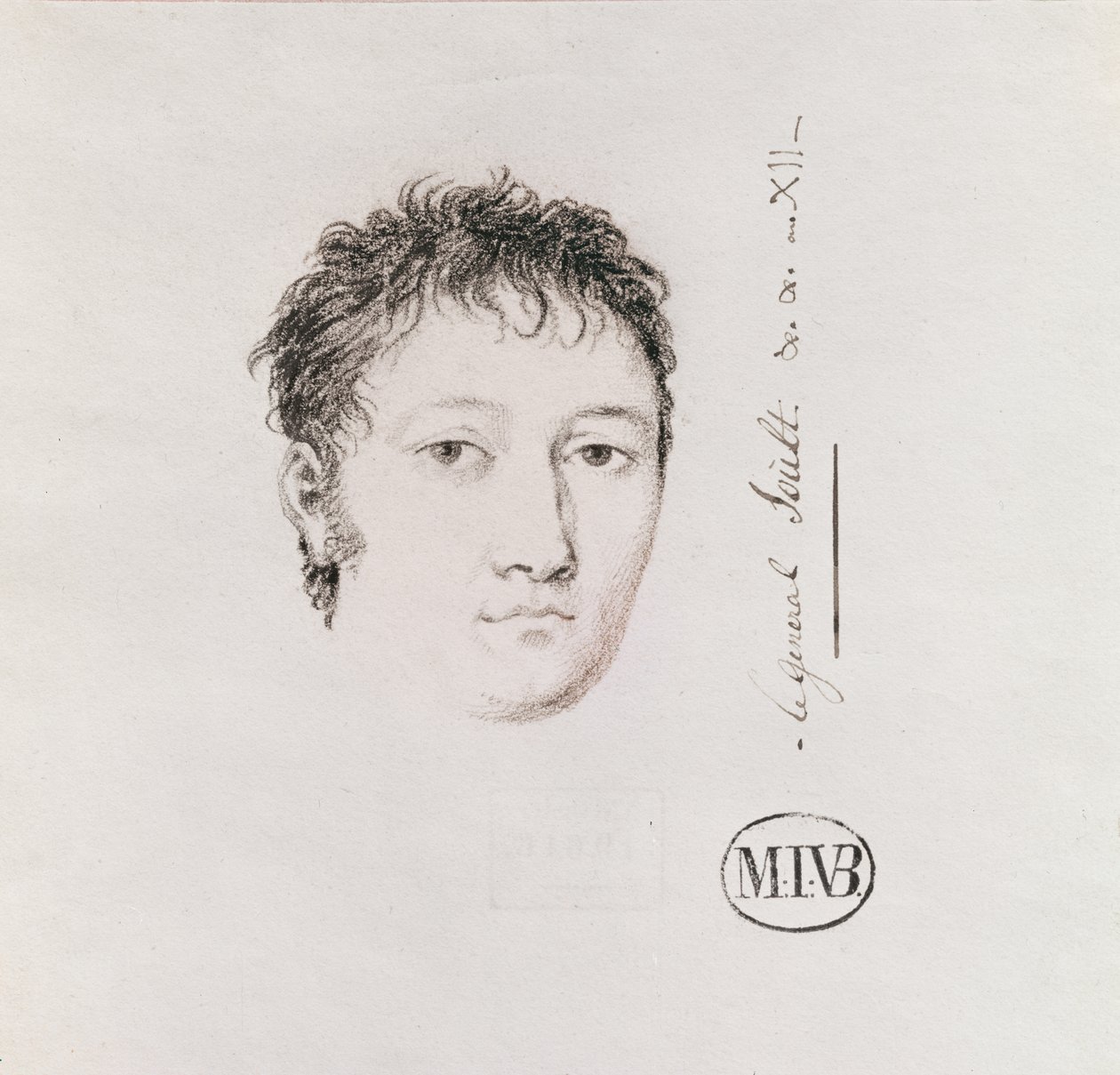 General Soult (1769-1851), estudo para &39;Entrada de Bonaparte, primeiro cônsul, em Antuérpia, em 18 de julho de 1803&39; (Versailles) 1803-07 (Pierre Noire no papel) de Mathieu Ignace van Bree