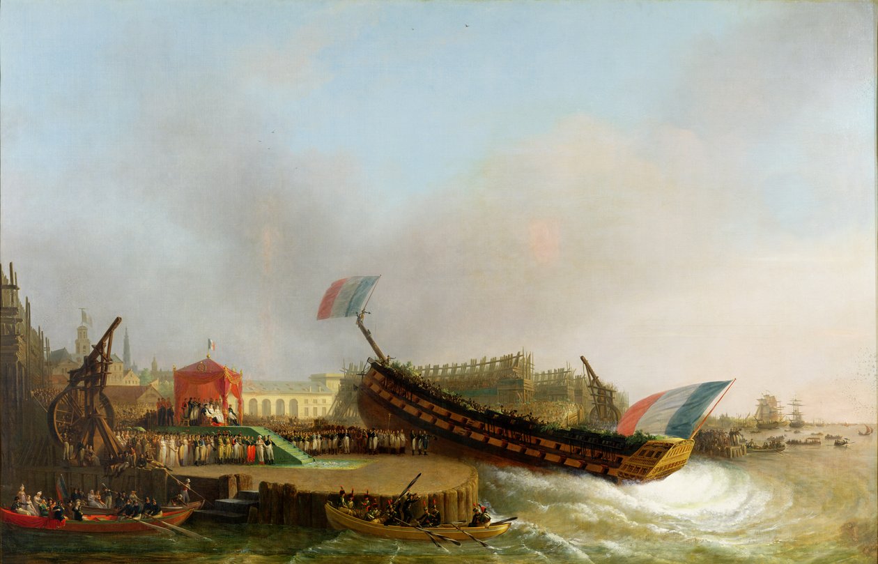 Napoleão (1769-1821) e Marie-Louise (1791-1847) no lançamento de &39;The Friedland&39; em Antuérpia, 2 de maio de 1810 de Mathieu Ignace van Bree