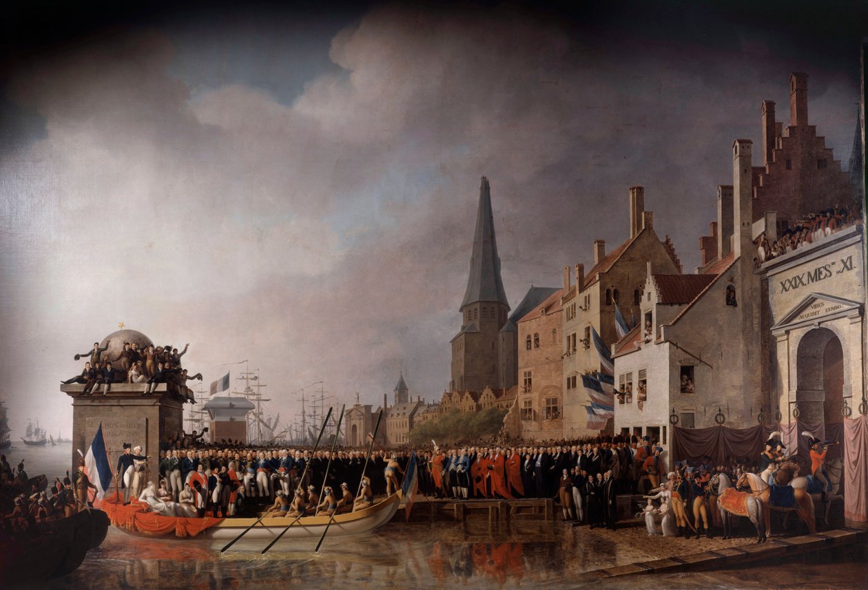 Entrada de Napoleão Bonaparte (1769-1821) e Josefina de Beauharnais (1763-1814) em Antuérpia a 18/07/1803 Pintura de Mathieu Ignace Van Bree (1773-1839) de Mathieu Ignace van Bree