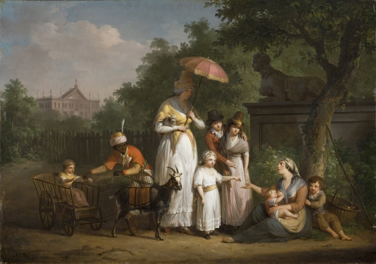 Une famille noble distribue des aumones dans un parc - A Noble Family Distributing Alms in a Park, de Bree, Mathieu Ignace van (1773-1839). Óleo sobre madeira de Mathieu Ignace van Bree