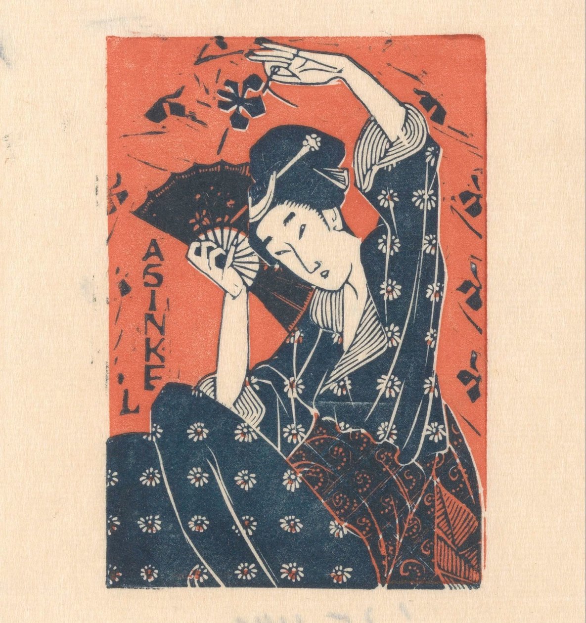 Cartão publicitário de A. Sinkel com mulher japonesa de Mathieu Lauweriks