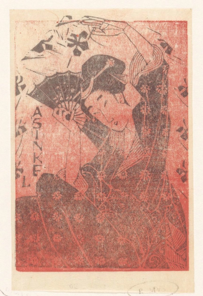 Cartão de publicidade de A. Sinkel com mulher japonesa de Mathieu Lauweriks