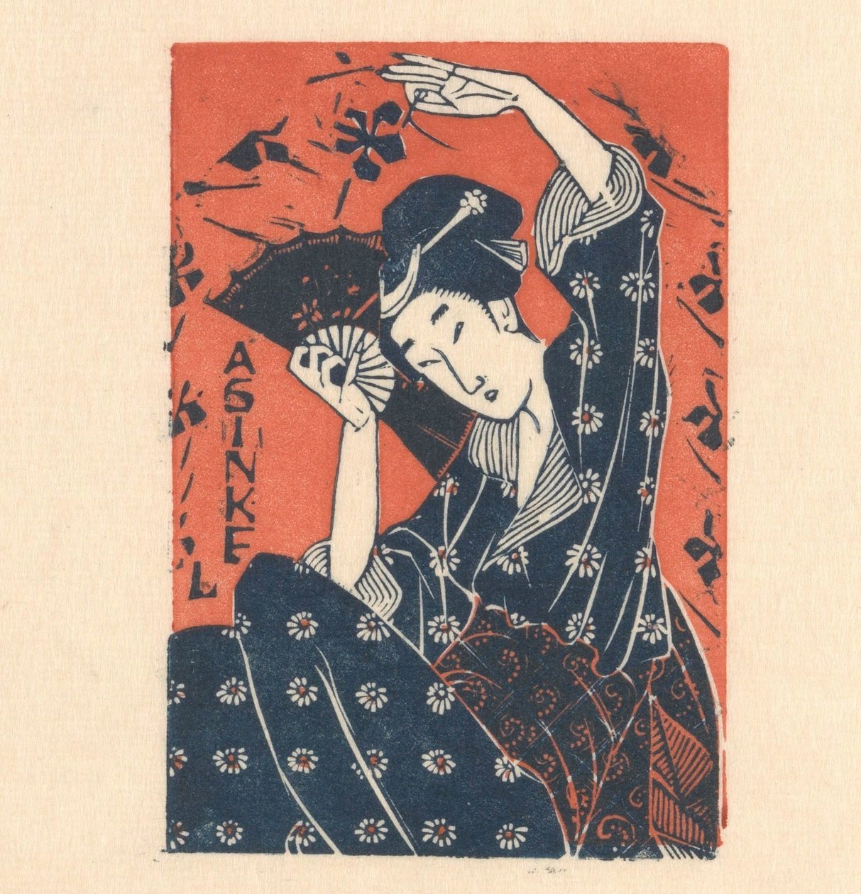 Cartão de publicidade de A. Sinkel com mulher japonesa de Mathieu Lauweriks