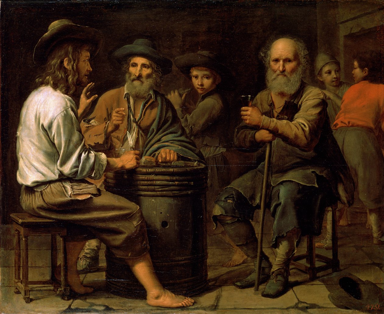 Camponeses em uma taberna, década de 1640. de Mathieu Le Nain