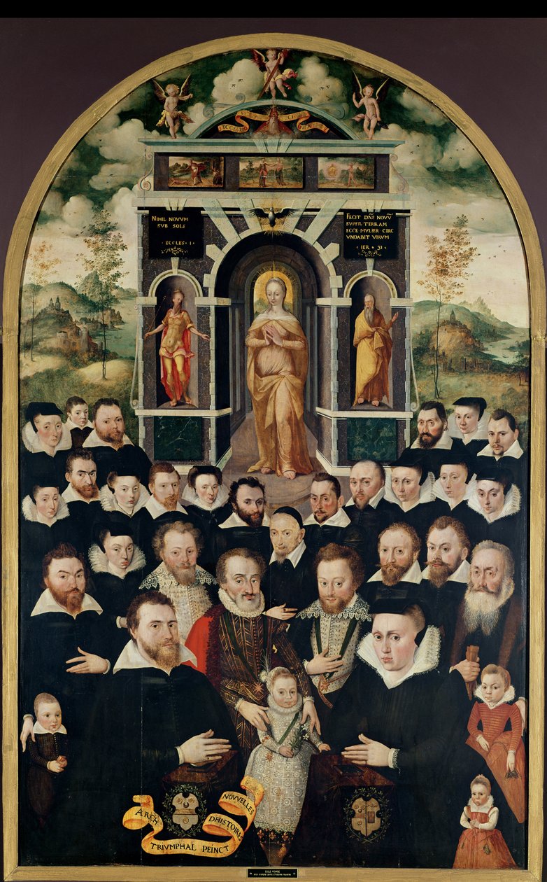 Painel alegórico representando a Virgem, Henri IV (1553-1610) e cortesãos, doadores, sua esposa e membros de sua família de Mathieu Prieur