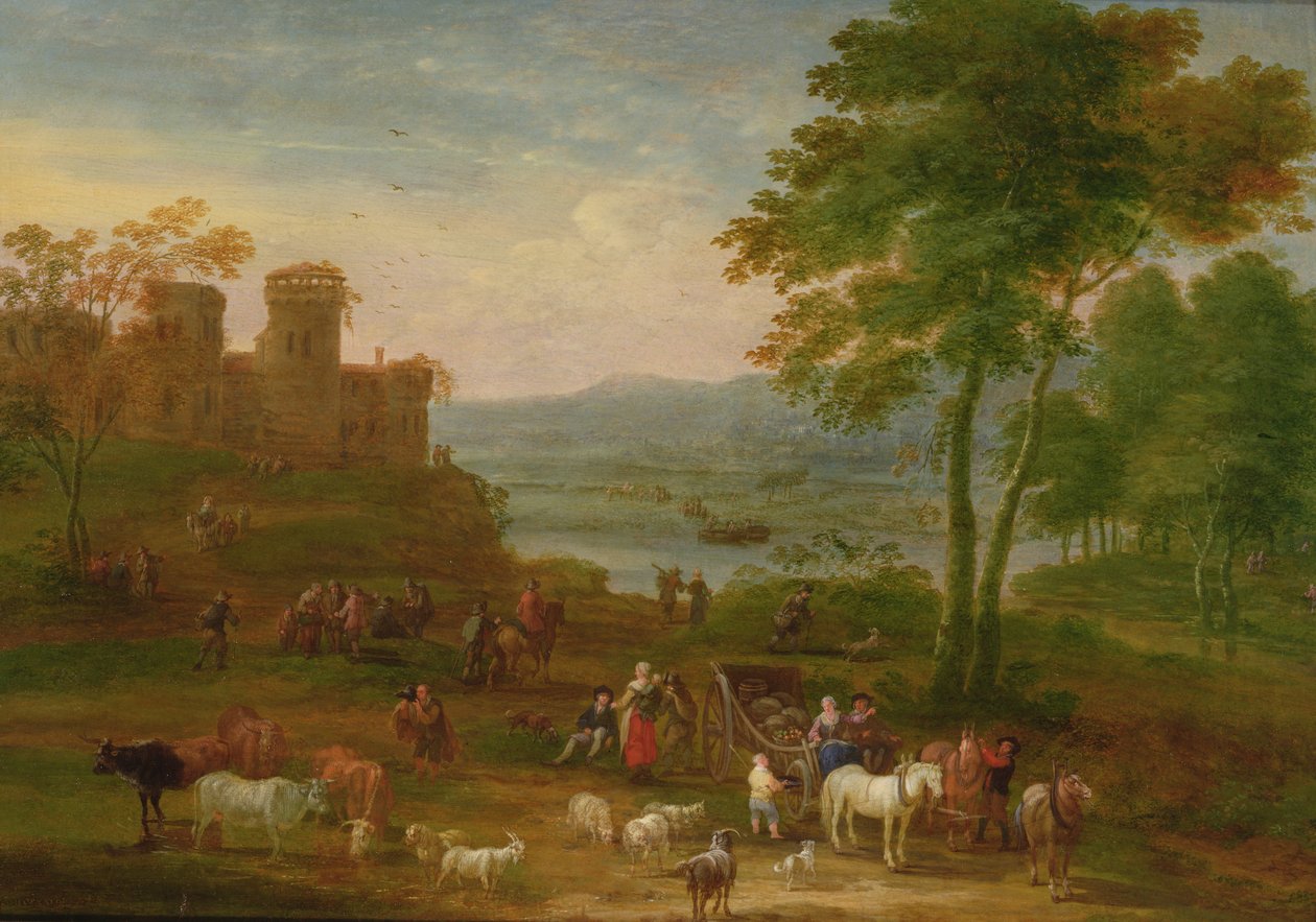 Paisagem com viajantes em primeiro plano (petróleo) de Mathys Schoevaerdts