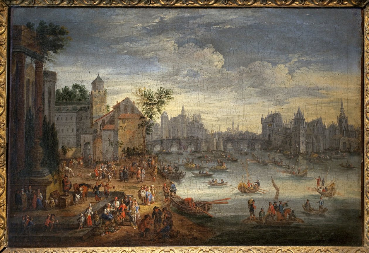 Vista de Paris com a Pont Neuf. Pintura atribuída a Mathieu Schoevaerdts (finais do século XVII), óleo sobre tela de Mathys Schoevaerdts