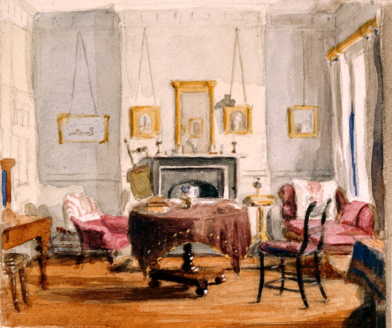 A sala de desenho em 59 Seymour Street, c.1850 (wc no papel) de Matilda Sharpe